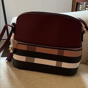 Elegant Burgundy and Black Crossbody Bag